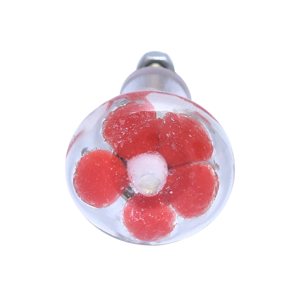 Red Flower Engraved Glass Knobs